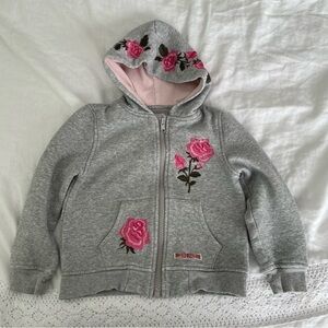 Hudson SZ 5 Zip-Up Hoodie Girls Grey embroidery full zip
